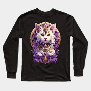 White Kitty amethyst gems flower design Long Sleeve T-Shirt